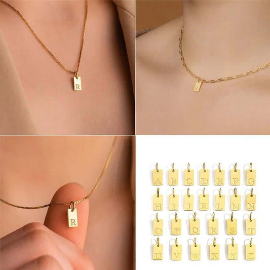 A–Z Square Letter Pendant Gold Necklace