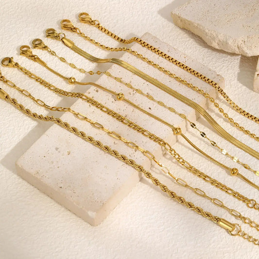 Stackable Gold-Plated Stainless Steel Chain Bracelets