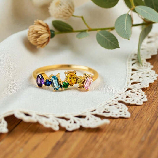 Rainbow Colored CZ Finger Ring