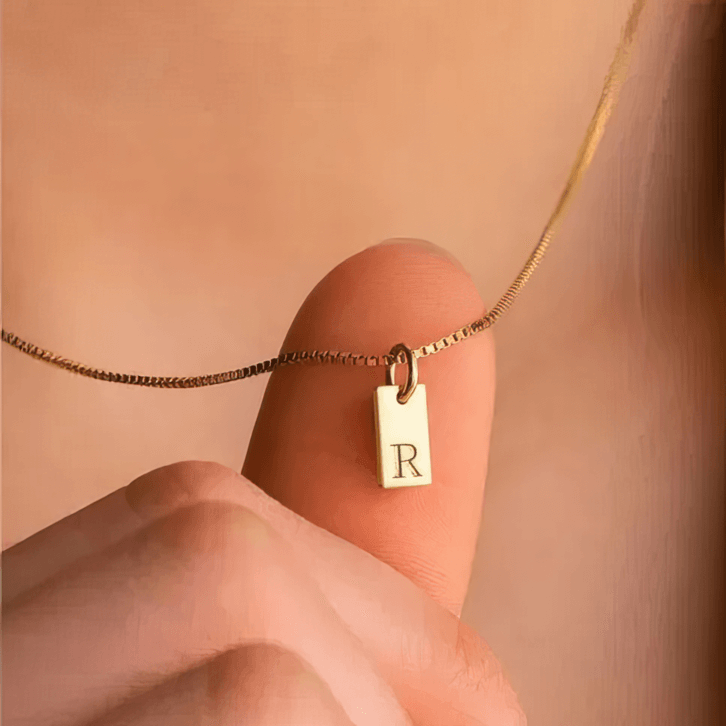 A–Z Square Letter Pendant Gold Necklace