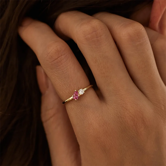 Dainty Two Birthstone Minimalist Ring