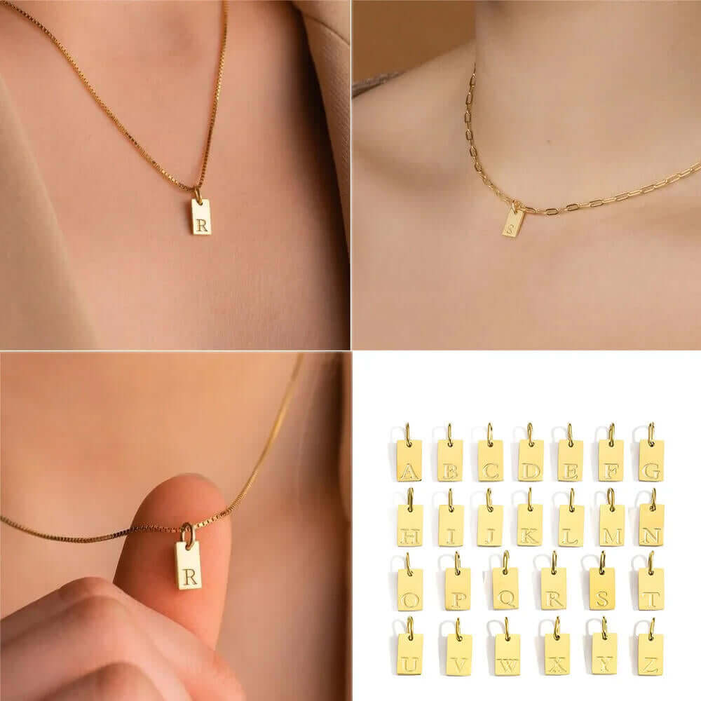 A–Z Square Letter Pendant Gold Necklace