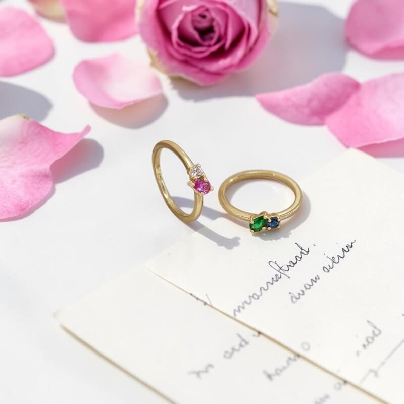 Dainty Two Birthstone Minimalist Ring
