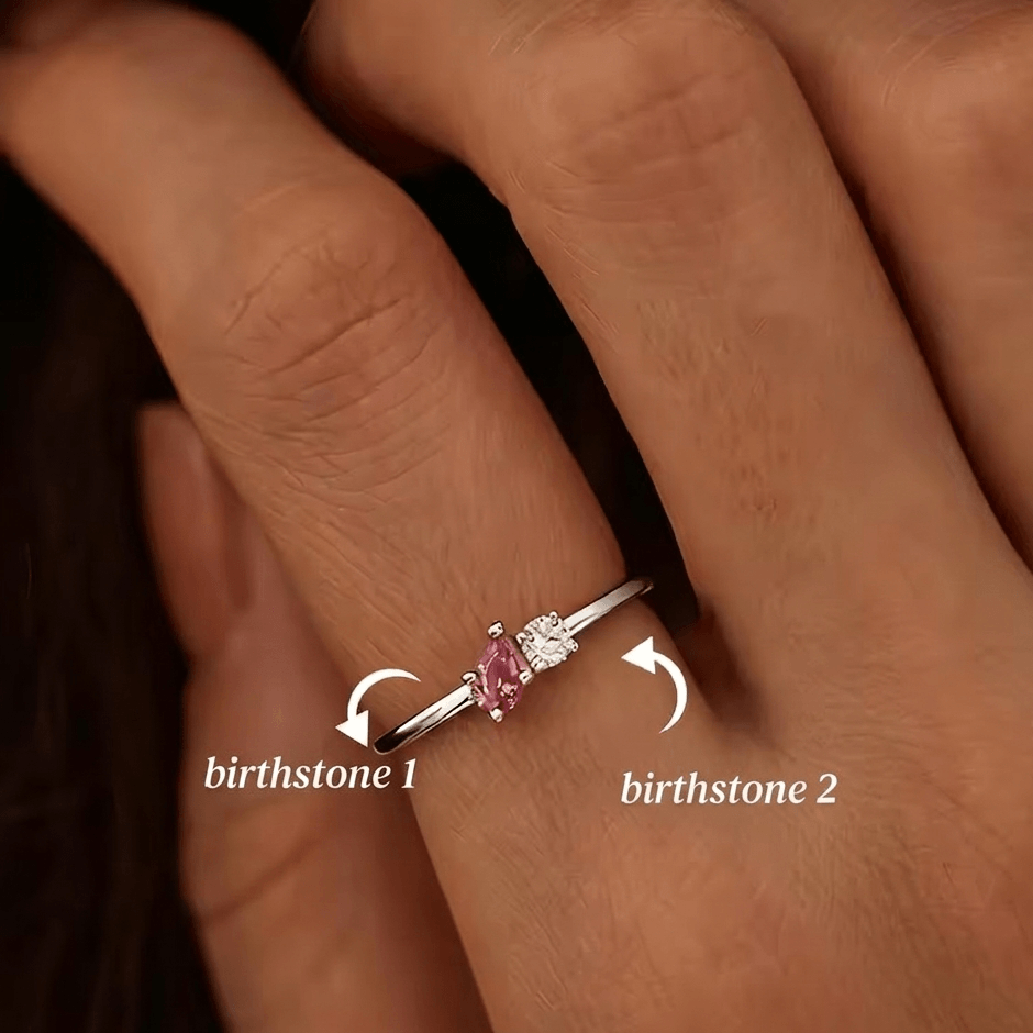 Dainty Two Birthstone Minimalist Ring