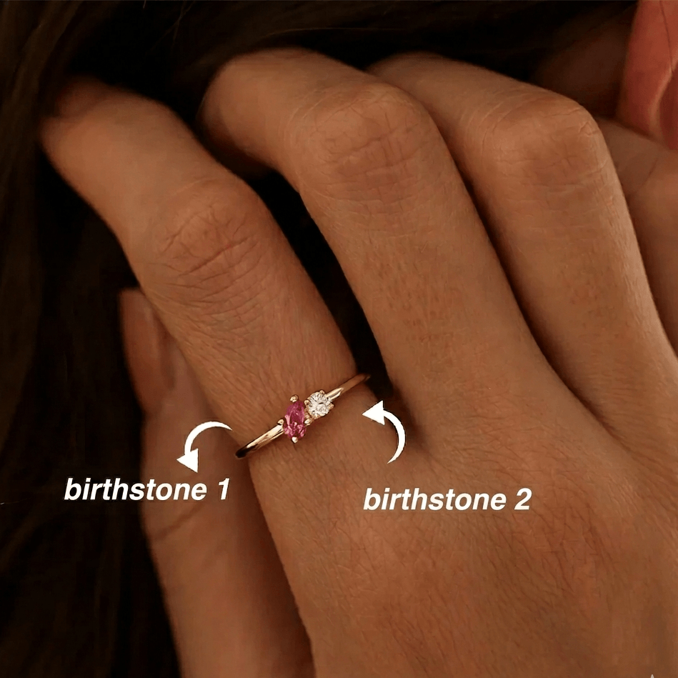Dainty Two Birthstone Minimalist Ring
