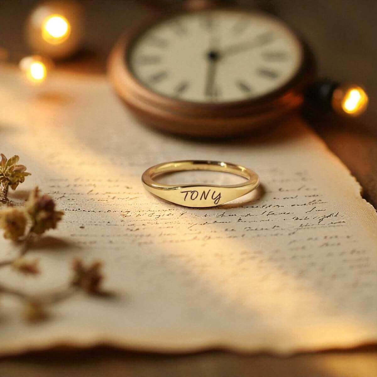Custom Name Ring in a Delicate Stacking Style