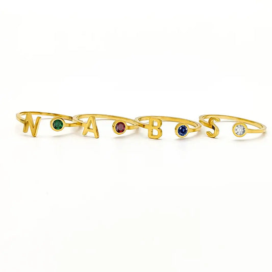 Personalized Initial & Birthstone Ring