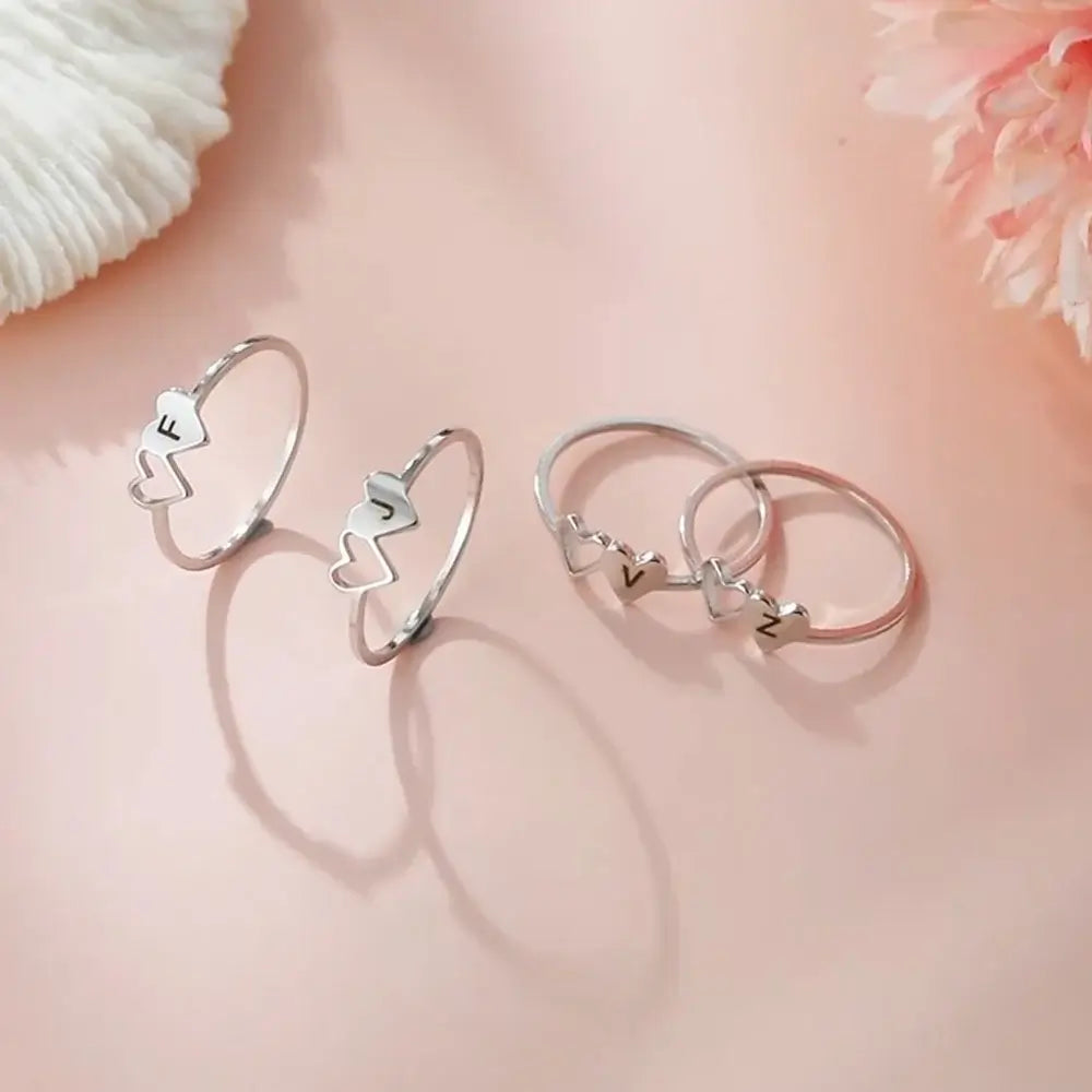 Personalized Initial Double Heart Ring
