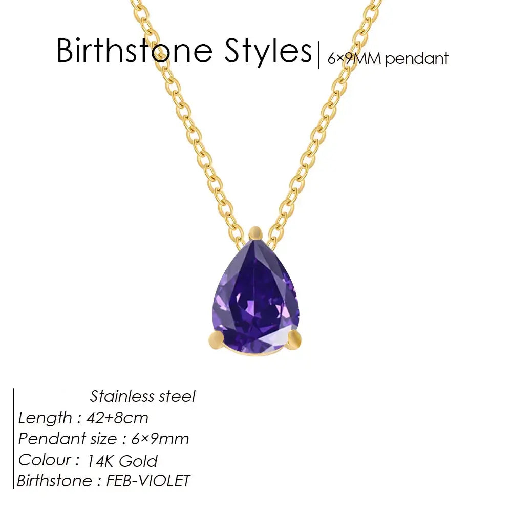 Teardrop Birthstone 14K Gold Necklace