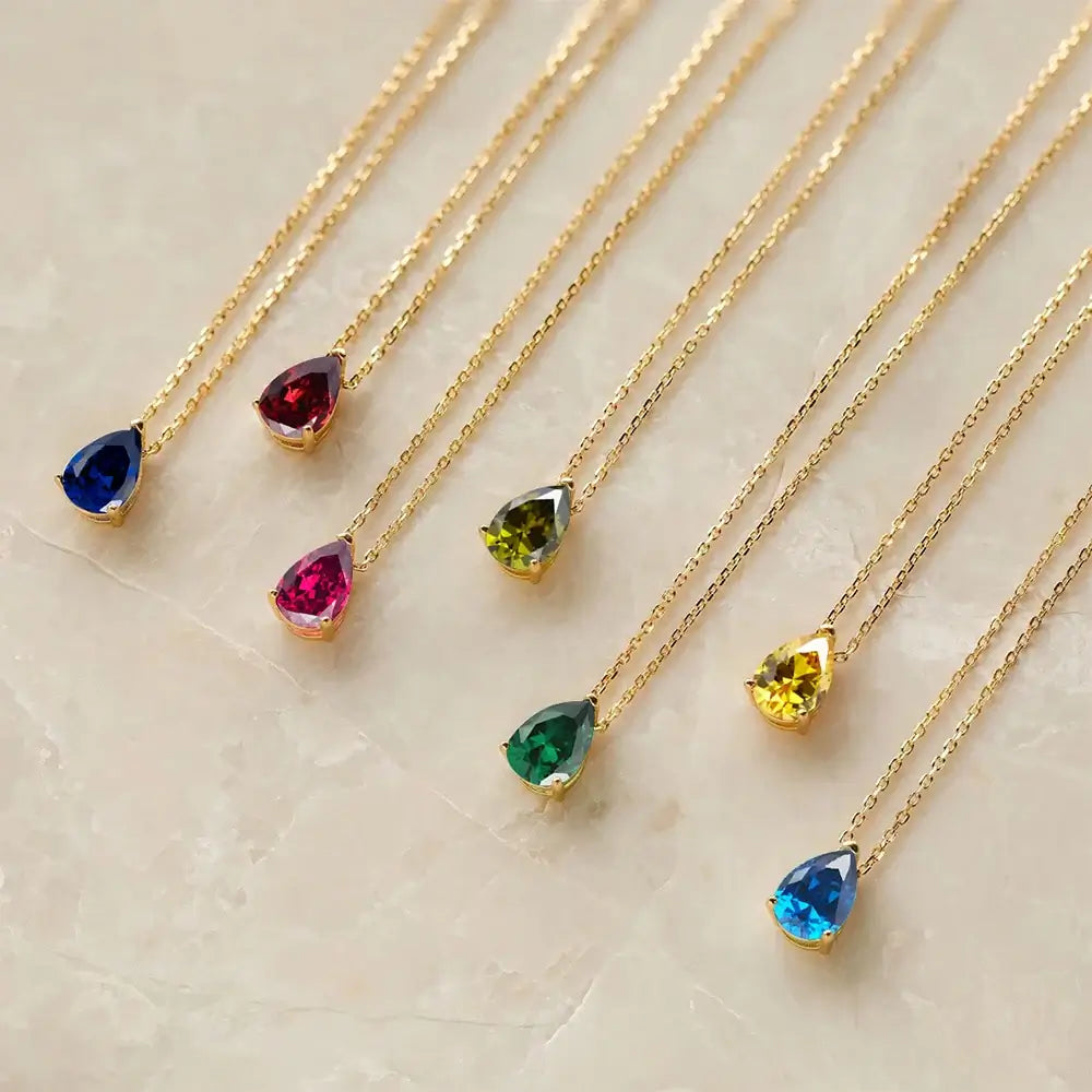 Teardrop Birthstone 14K Gold Necklace