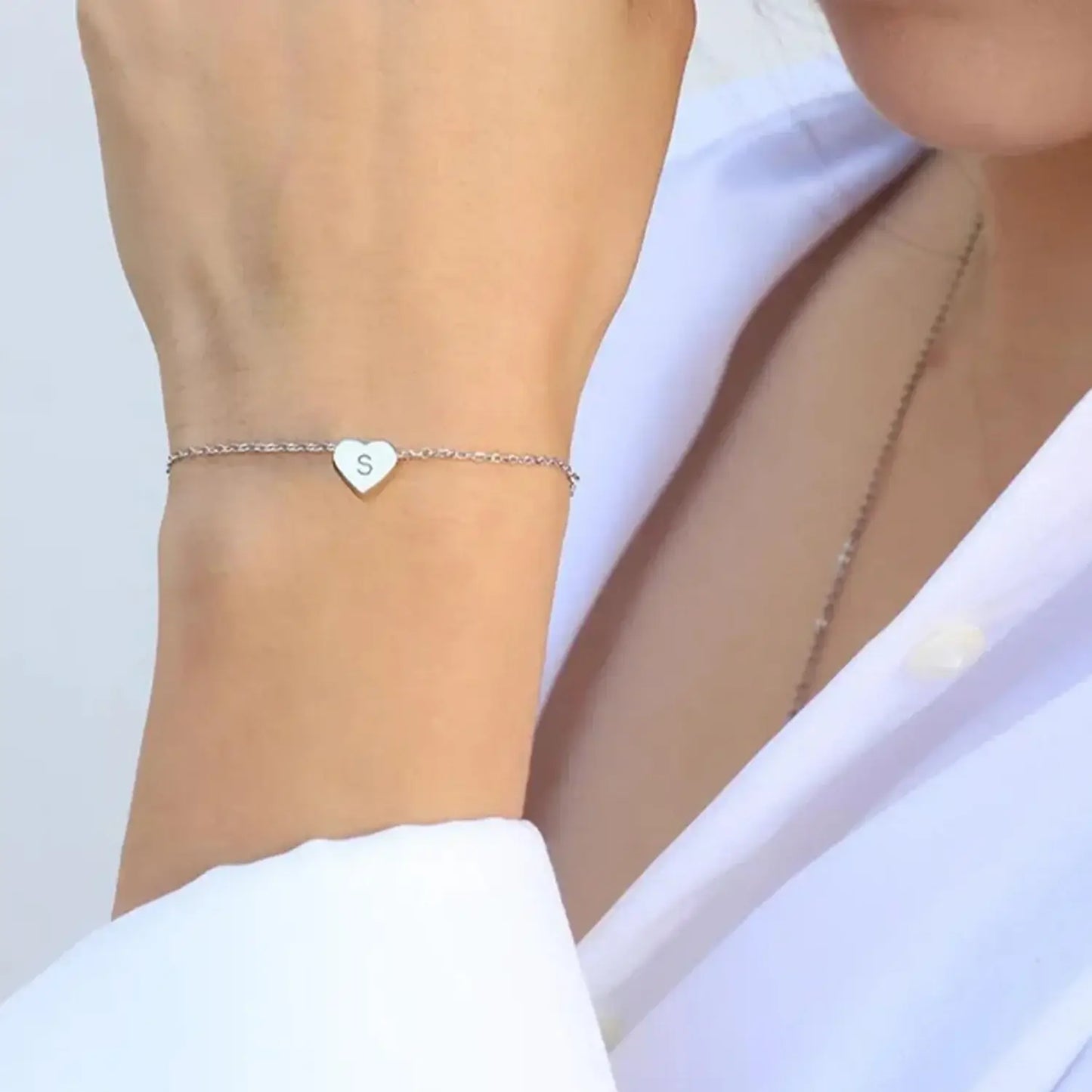 Personalized Heart Initial Letter Bracelet