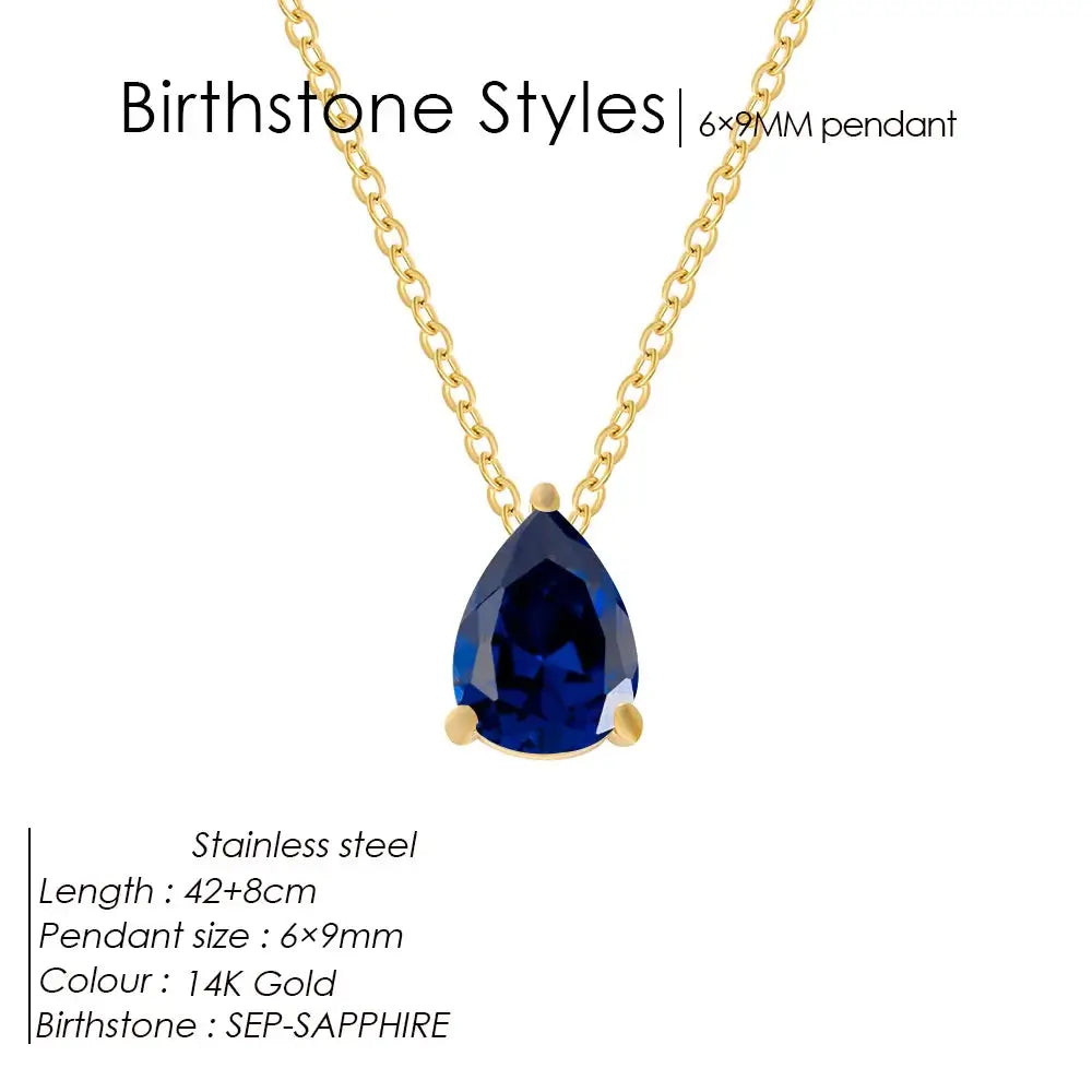 Teardrop Birthstone 14K Gold Necklace