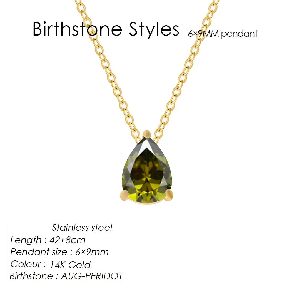 Teardrop Birthstone 14K Gold Necklace