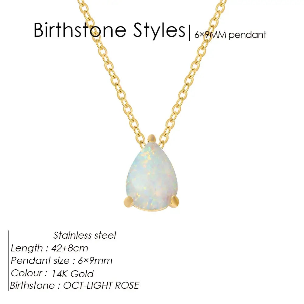 Teardrop Birthstone 14K Gold Necklace