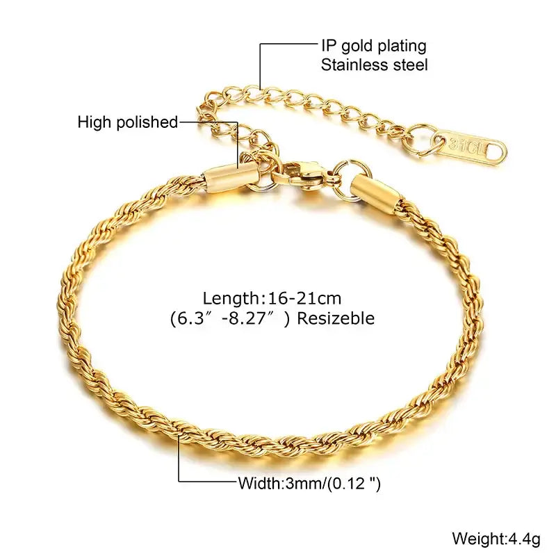 Stackable Gold-Plated Stainless Steel Chain Bracelets