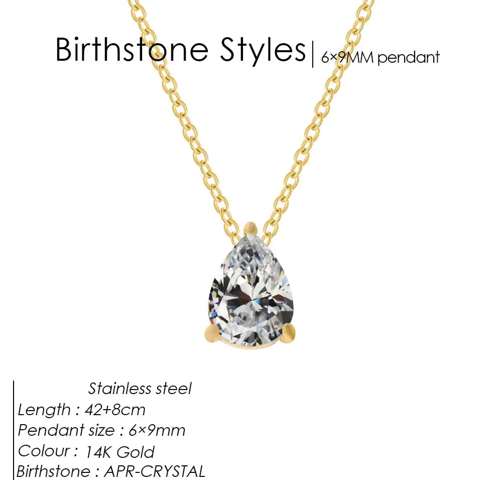 Teardrop Birthstone 14K Gold Necklace