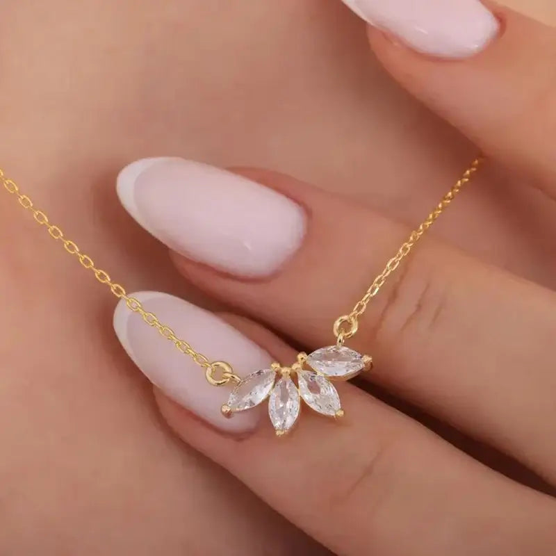 Flower Petals Zirconia Necklace