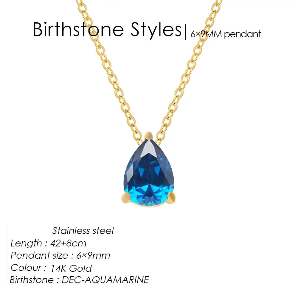 Teardrop Birthstone 14K Gold Necklace