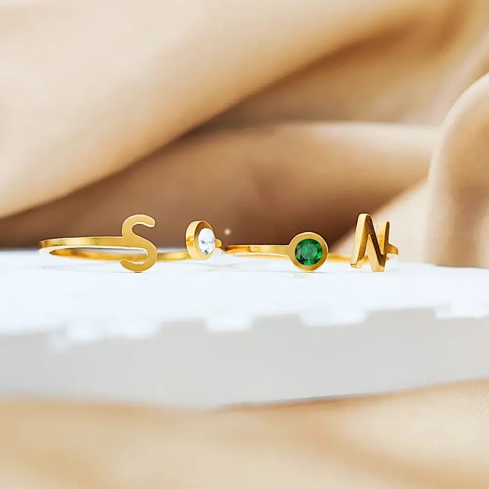 Personalized Initial & Birthstone Ring