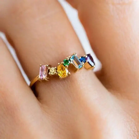 Rainbow Colored CZ Finger Ring