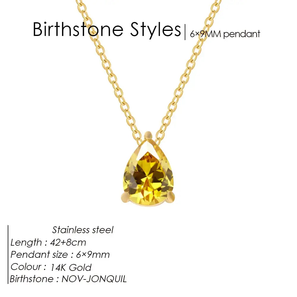 Teardrop Birthstone 14K Gold Necklace