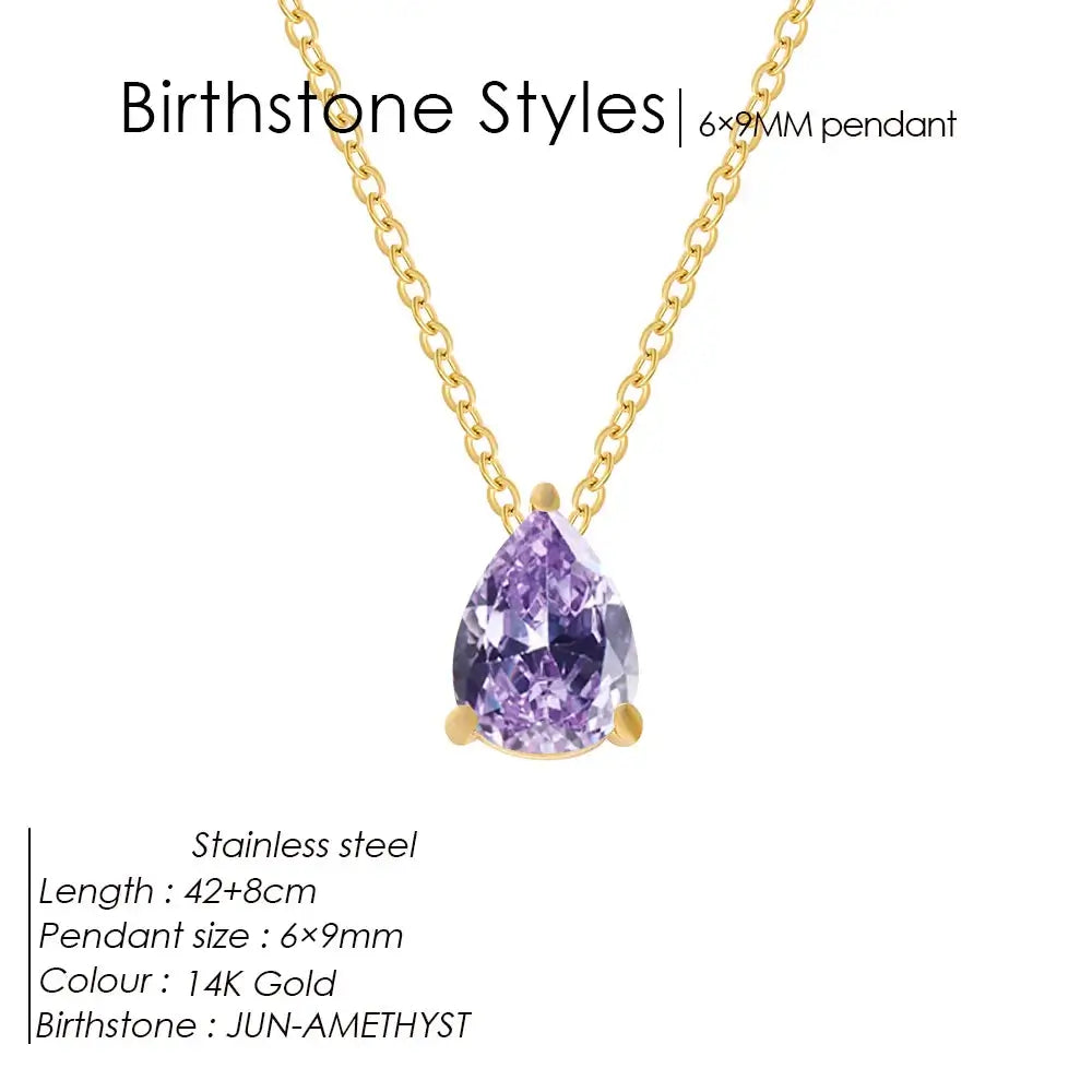 Teardrop Birthstone 14K Gold Necklace