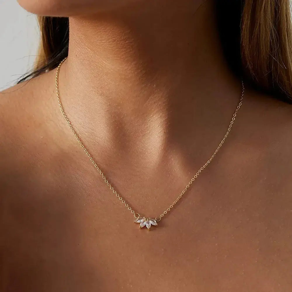 Flower Petals Zirconia Necklace