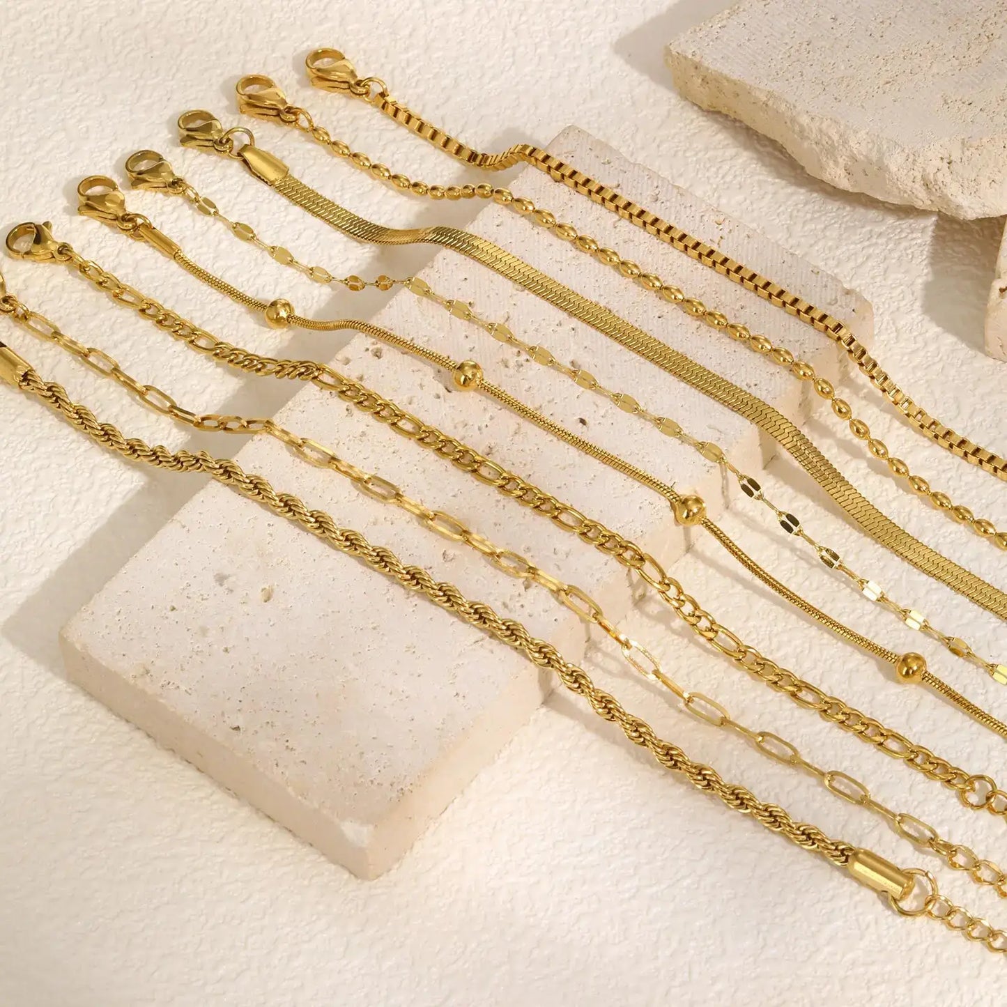 Stackable Gold-Plated Stainless Steel Chain Bracelets
