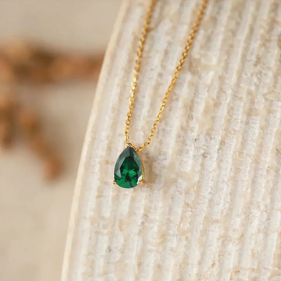 Teardrop Birthstone 14K Gold Necklace