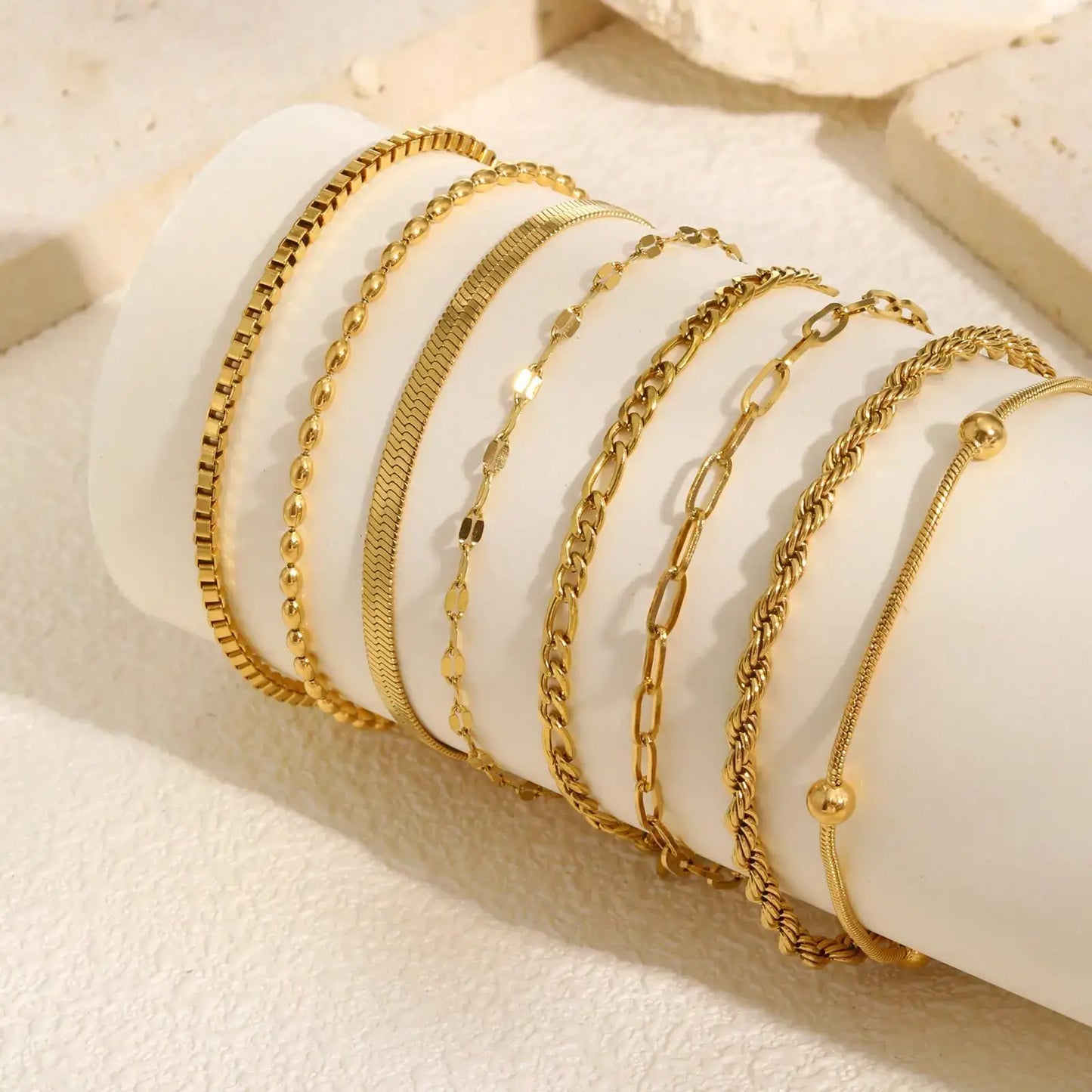 Stackable Gold-Plated Stainless Steel Chain Bracelets