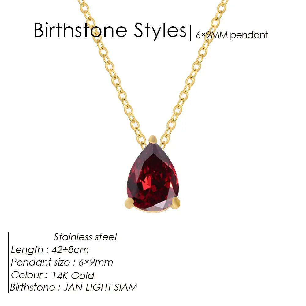 Teardrop Birthstone 14K Gold Necklace