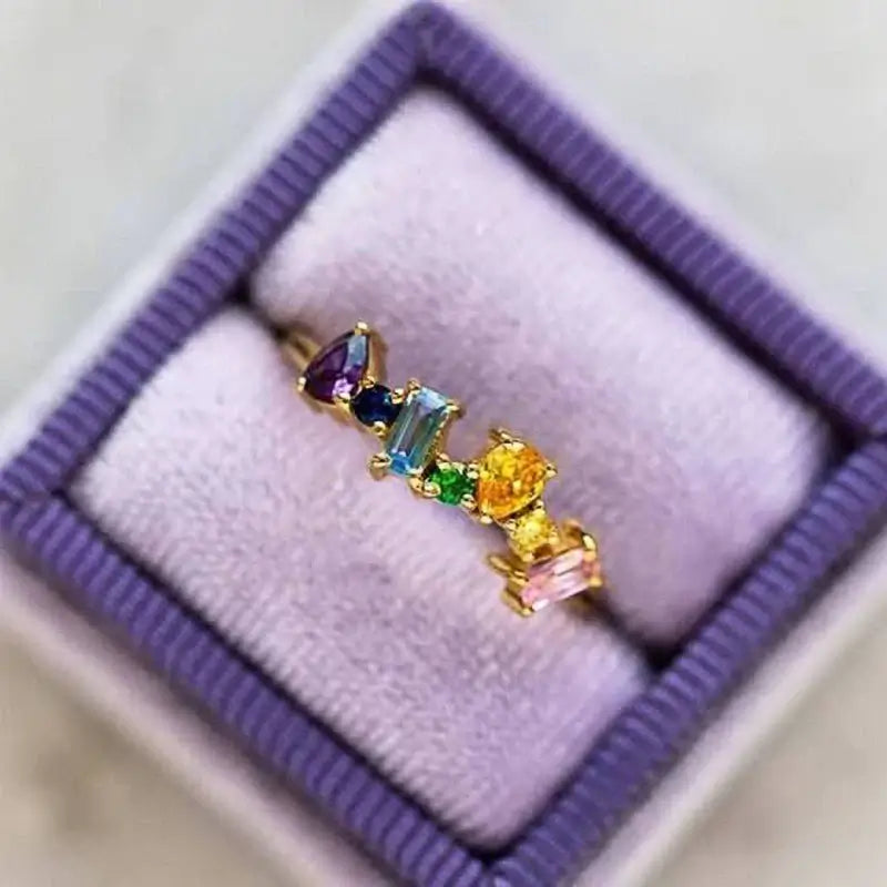 Rainbow Colored CZ Finger Ring