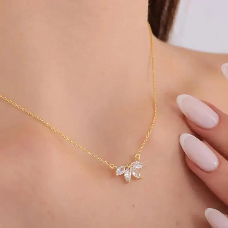Flower Petals Zirconia Necklace