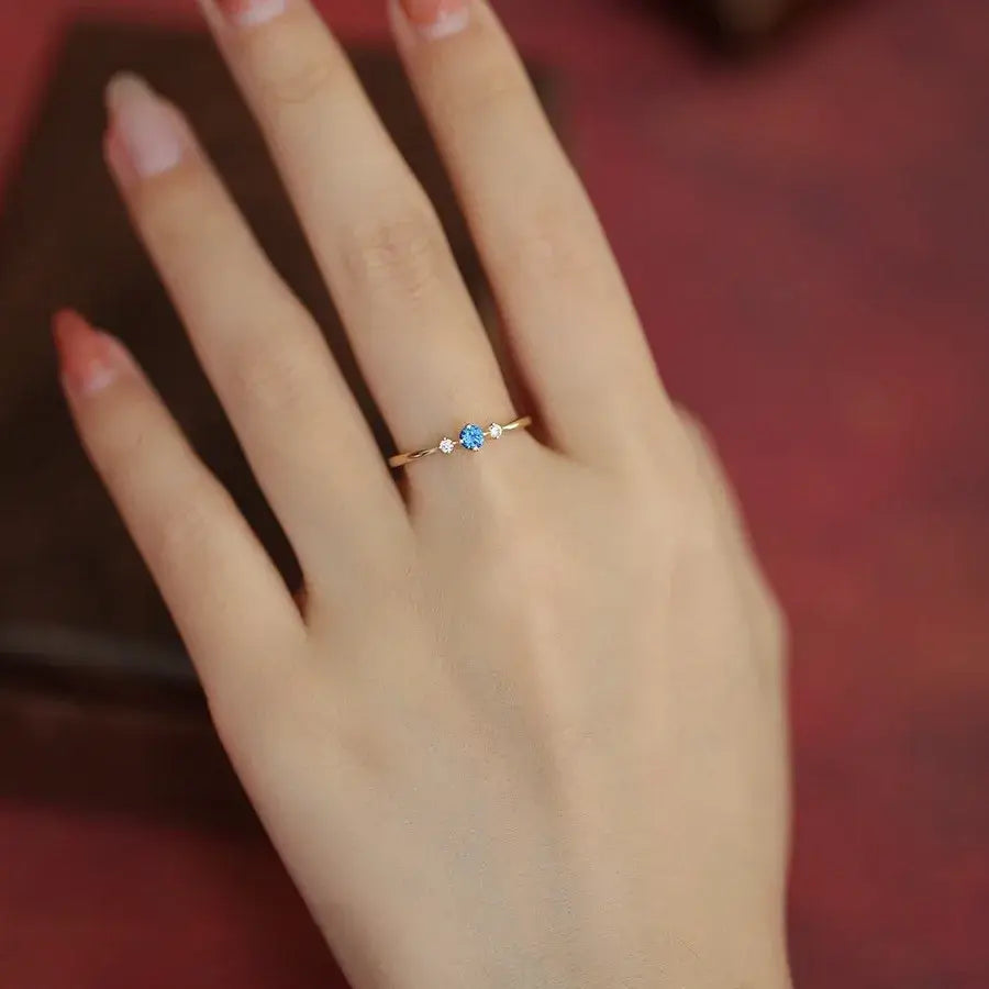 Dainty Blue Cubic Zirconia 925 Sterling Silver Ring
