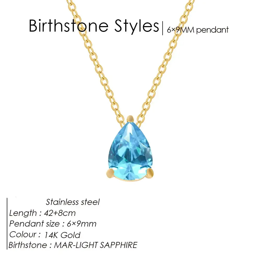 Teardrop Birthstone 14K Gold Necklace