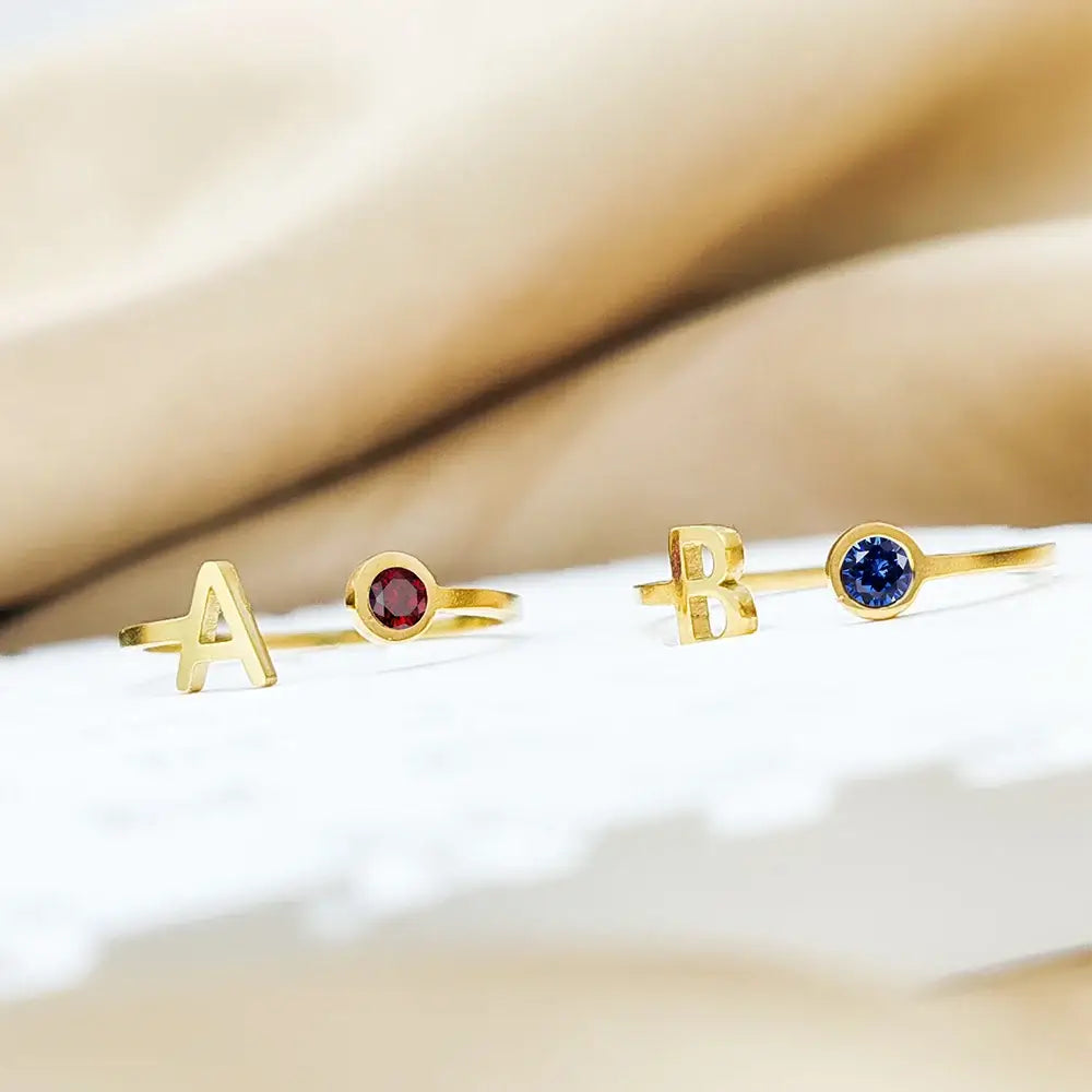 Personalized Initial & Birthstone Ring