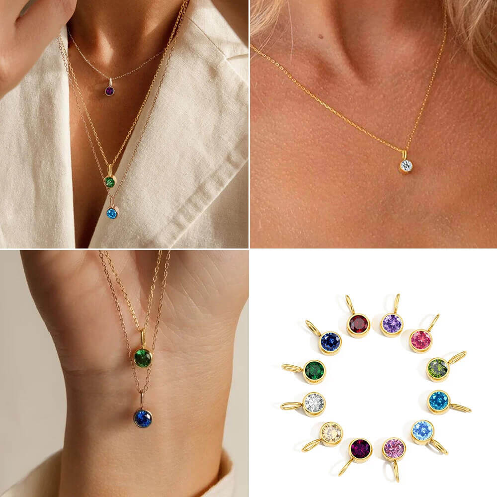 Personalized Zirconia Birthstone Pendant Necklace