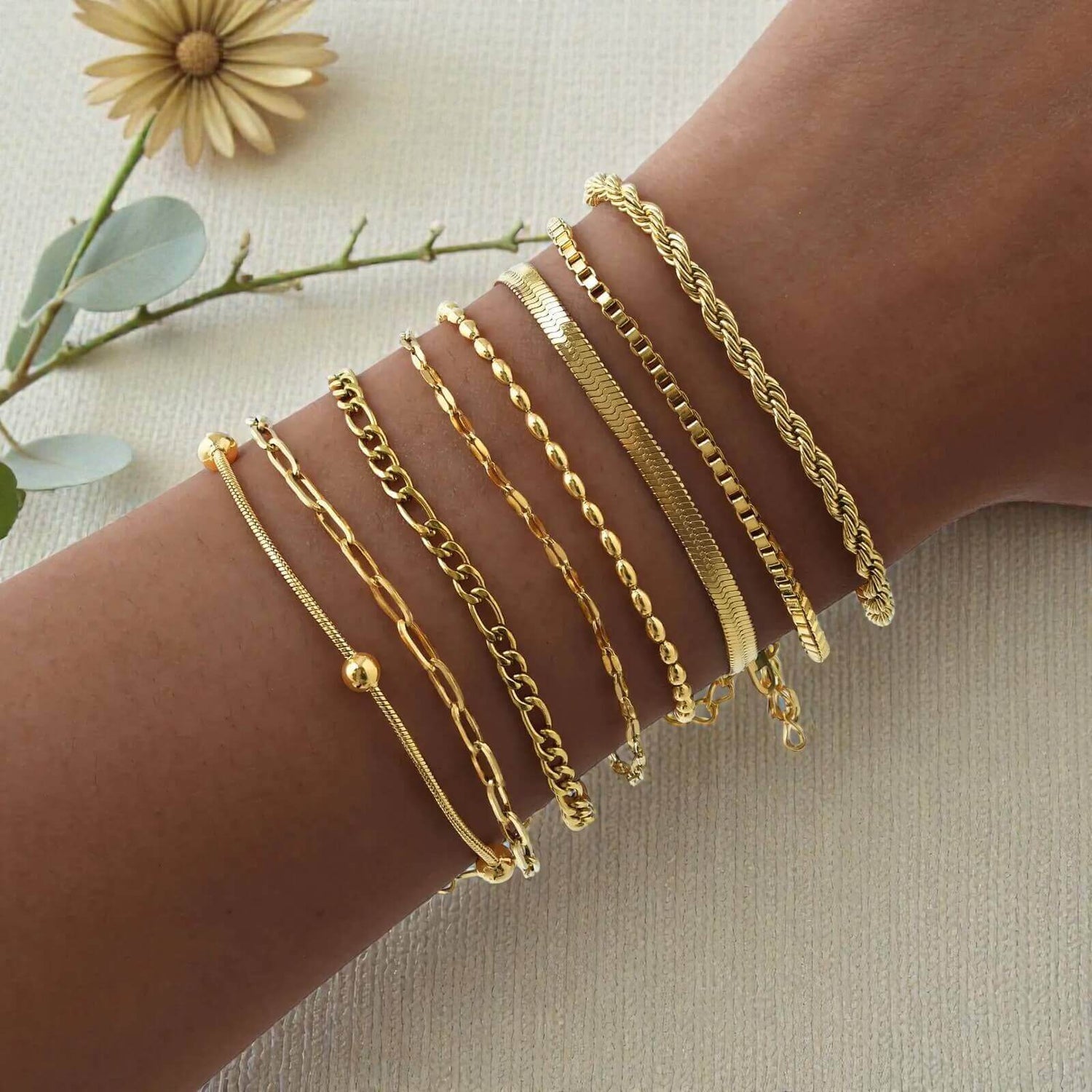 Stackable Gold-Plated Stainless Steel Chain Bracelets