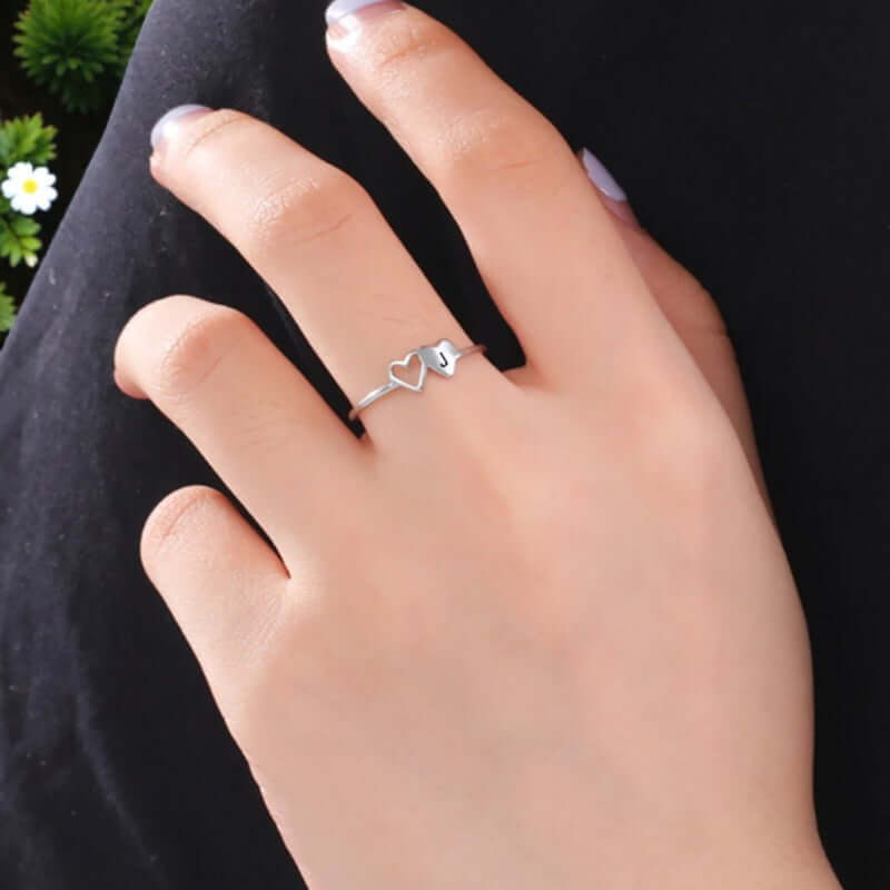 Personalized Initial Double Heart Ring
