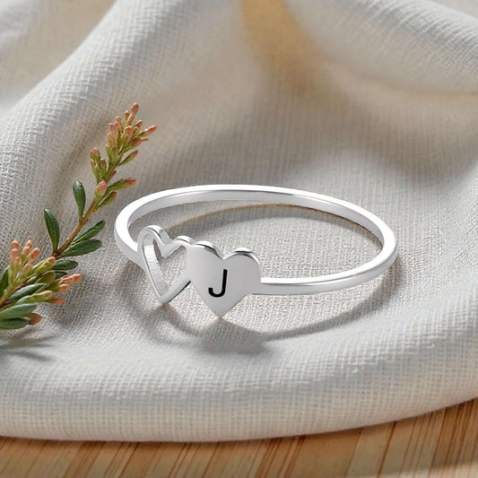 Personalized Initial Double Heart Ring
